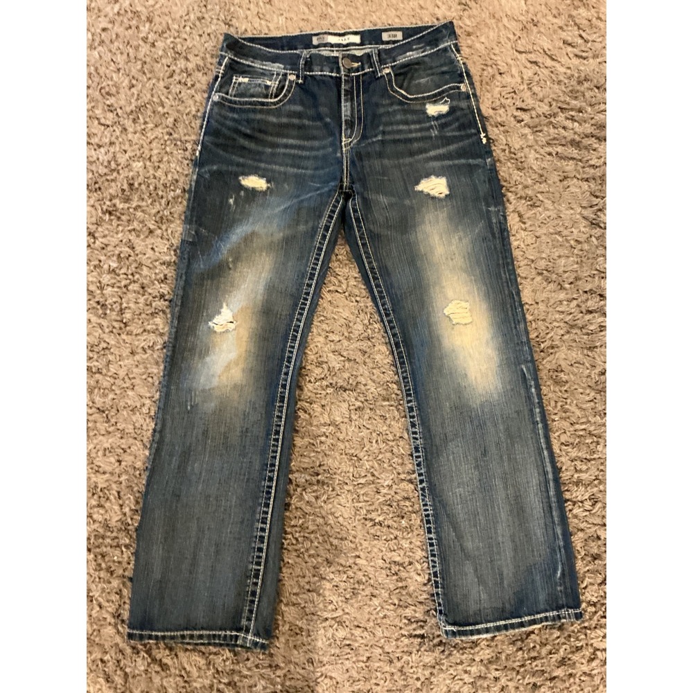 BKE Jake Regular Fit Distressed Straight Leg Jeans Dark Wash Mens 33R